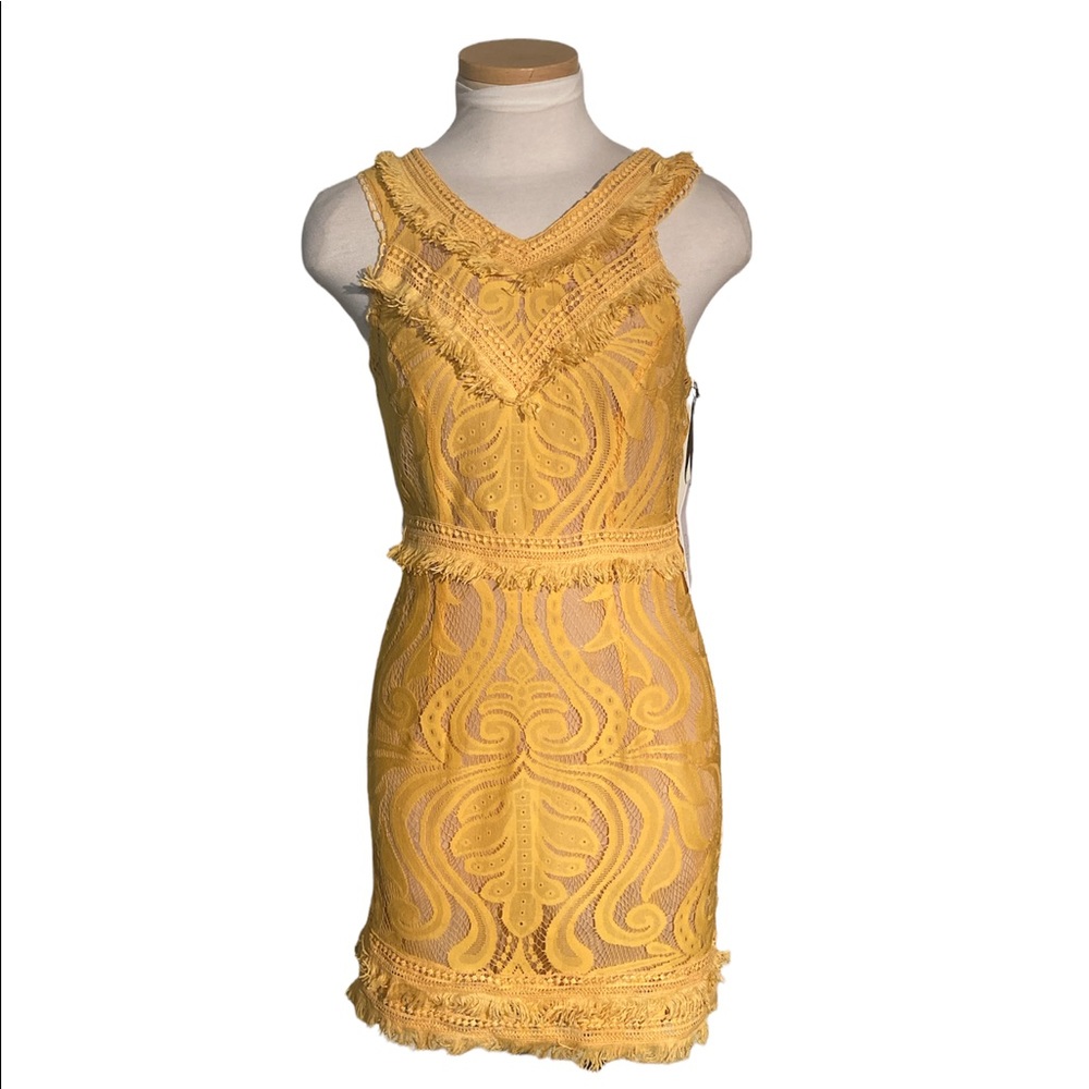 Ryse the Label Kinsley Yellow Lace Fringe Dress Size Small NWT